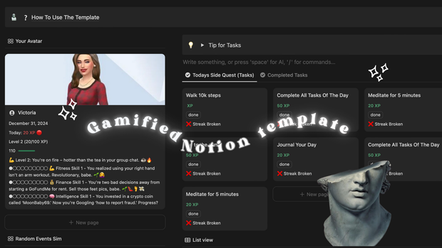 Notion Second Brain - Gamify Your Life 🎮